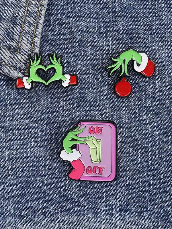 Weihnachtsfilm Emaille Pin grüne Monster Hand geformte Brosche lustiger Charakter Abzeichen Rucksack Revers Pin Accessoire Geschenk für Freunde