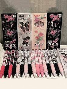 2pcs Pieces Of Butterfly Love Flower Series Ins Style Highly Attractively ST Head Quick-Drying Brushes For Girls' Hearts Neutral Pens For Students Black Pens For The Start Of The School Seaso