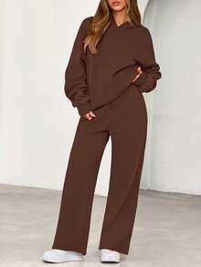 Womens Sweatsuits 2 Piece Set Casual Winter Long Sleeve Hoodie Loose Wide Leg Sweatpants Fall Tracksuit Spring Fall Clothes For Women Valentine Vacation Outfits Women - 棕色 - 查看 5
