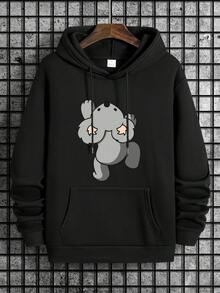 Sudadera con capucha y cordón estampada para hombres DTVG - Negro - Ver 1