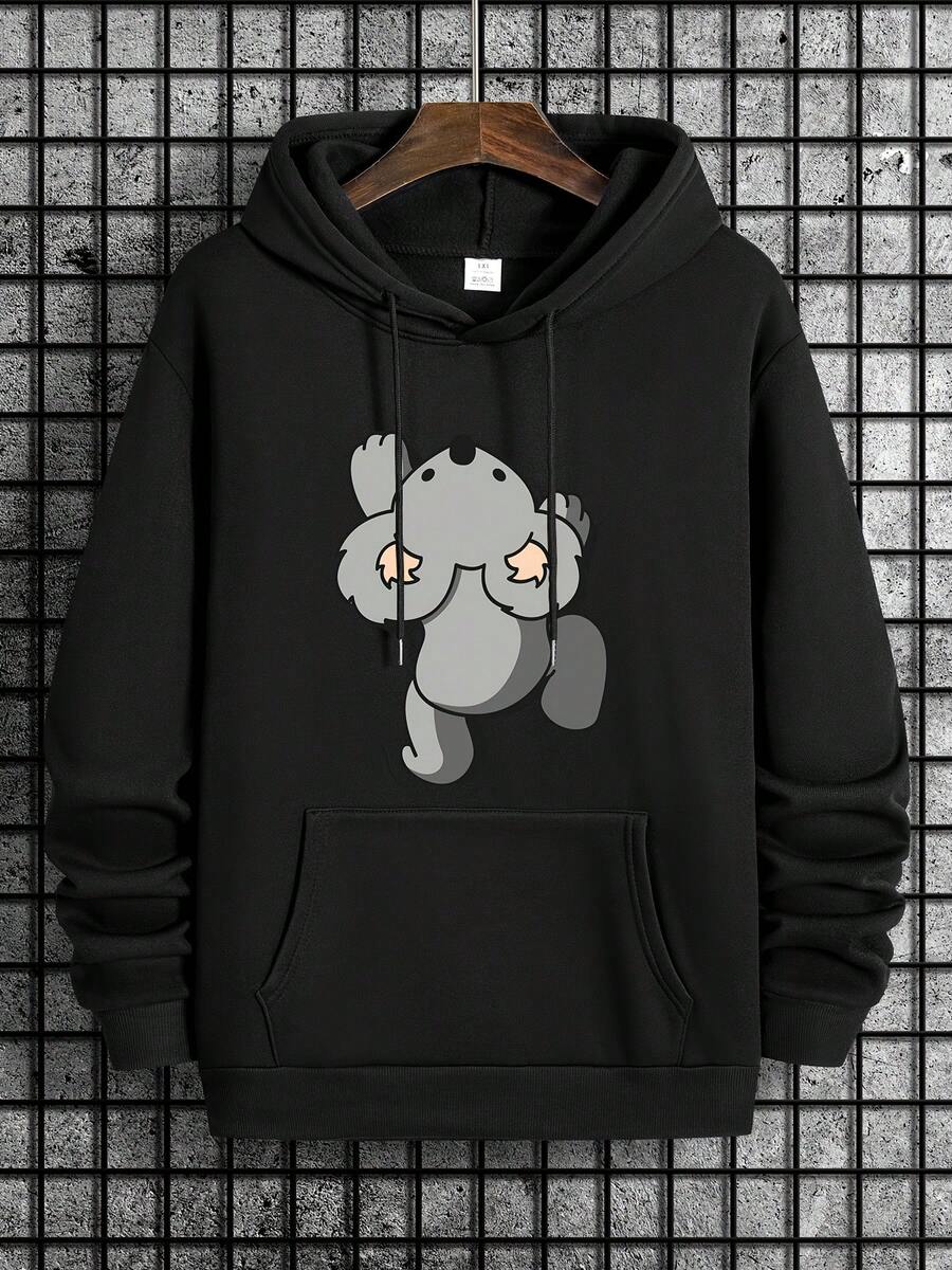 Sudadera con capucha y cordón estampada para hombres DTVG - Negro - Ver 1