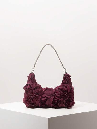 Elegant Rose Flower Pattern Shoulder Bag, Floral Bag, Bridal Party, Prom Bag, Prom Accessories, Premium Style Handbag, Wedding Items, Bag For Women Elegant (Pattern Random)