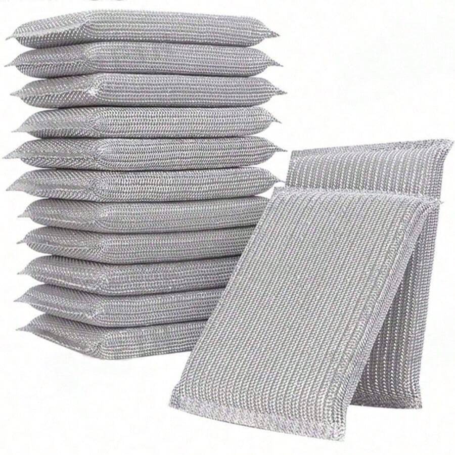 12 件装厨房清洁高密度银丝海绵擦洗海绵魔术海绵刷双面海绵洗碗通用研磨清洁海绵,,