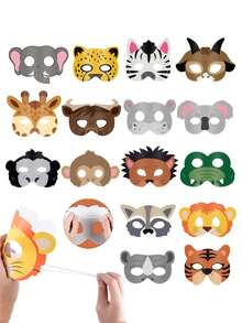 6pcs - Wild Jungle Animal Masks, Paper Jungle Zoo Cartoon Masks, Suitable For Jungle Animal Theme Birthday Party Decoration, Shower Party, Birthday Party Decoration, Wild Animal Masks And Cartoon Animal Masks. (Randomly Shipped) - Multicolor - View 1