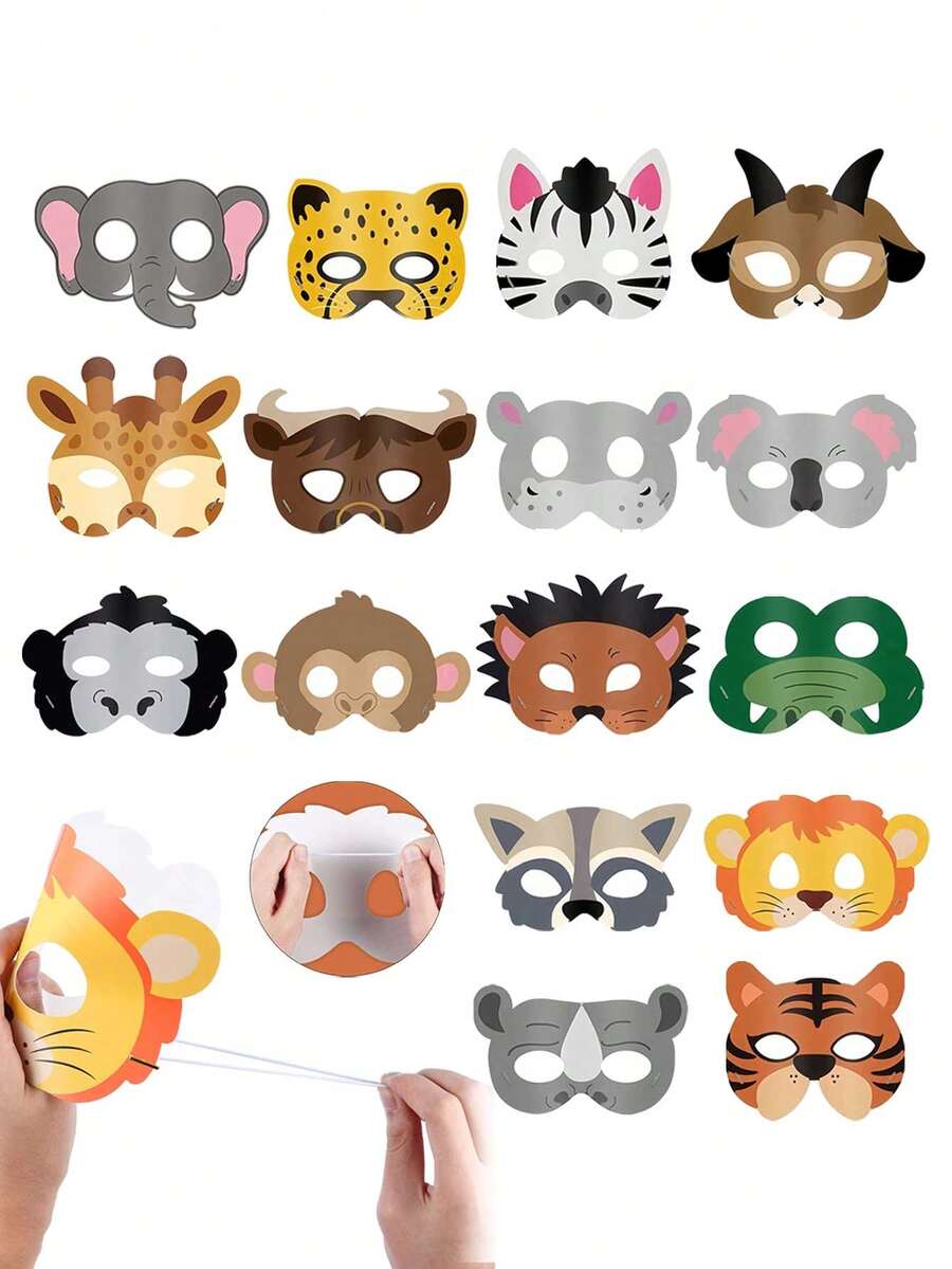 6pcs - Wild Jungle Animal Masks, Paper Jungle Zoo Cartoon Masks, Suitable For Jungle Animal Theme Birthday Party Decoration, Shower Party, Birthday Party Decoration, Wild Animal Masks And Cartoon Animal Masks. (Randomly Shipped) - Multicolor - View 1