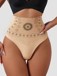 无缝性感高腰收腹内裤女式提臀平腹塑身三角裤产后丁字裤收腹内衣束腰内衣 - 杏色 - 查看 3