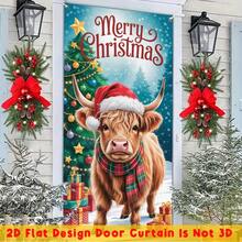1 banner de ușă cu taur de Crăciun, cu modele de brad de Crăciun și cadouri, potrivit pentru petreceri cu tematică de Crăciun, decorațiuni interioare/exterioare, casă, perete, curte, decorare terasă, activități generale de sărbătoare, decorațiuni de Crăciun, petreceri de sărbători
