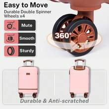 YSTYLE LONG VACATION 5-Piece Travel Luggage Set With ABS+PC Hard Shell Carry-On Suitcase, Spinner Wheels And YKK Zipper With TSA Lock - Pink - View 7