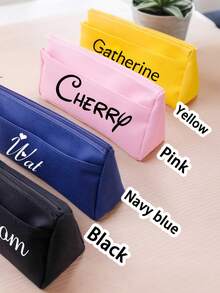 Estuche de lápices con cremallera personalizado, con nombre/iniciales personalizados, organizador escolar y de oficina de doble capa con cierre de cremallera , regalo de cumpleaños/Día del Maestro para estudiantes, profesionales, azul, rosa, amarillo, negro, bolsa de papelería, diseño de dos capas