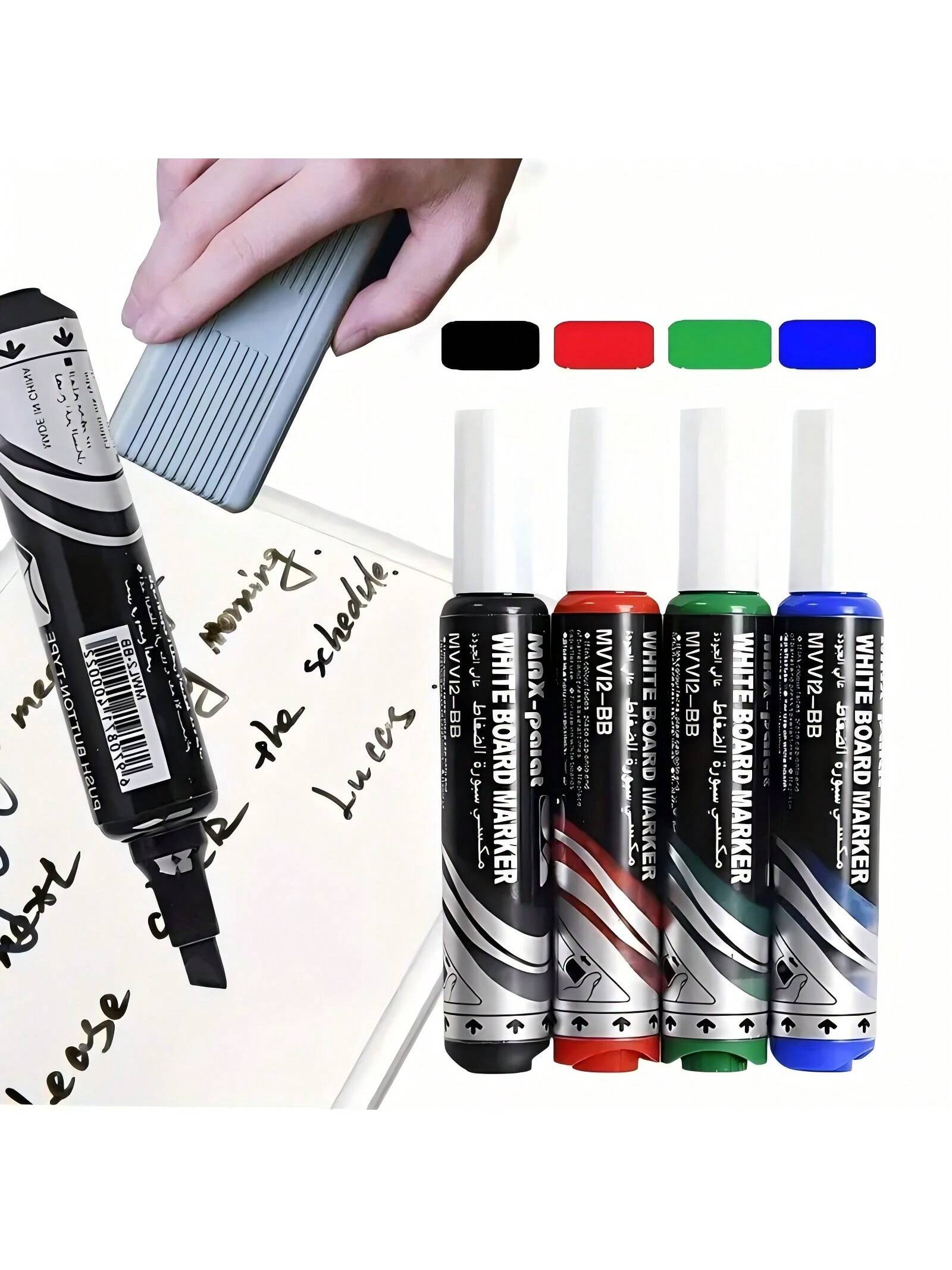 طقم 4 أقلام تحديد قابلة للمسح على السبورة البيضاء...