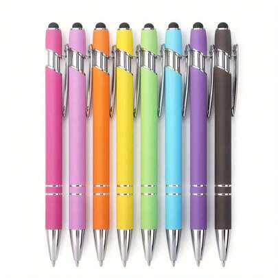 8pcs, 2-In-1 Retractable Ballpoint Pen & Stylus Combo - Metal Stylus For Touch Screen & 1.0mm Random Color