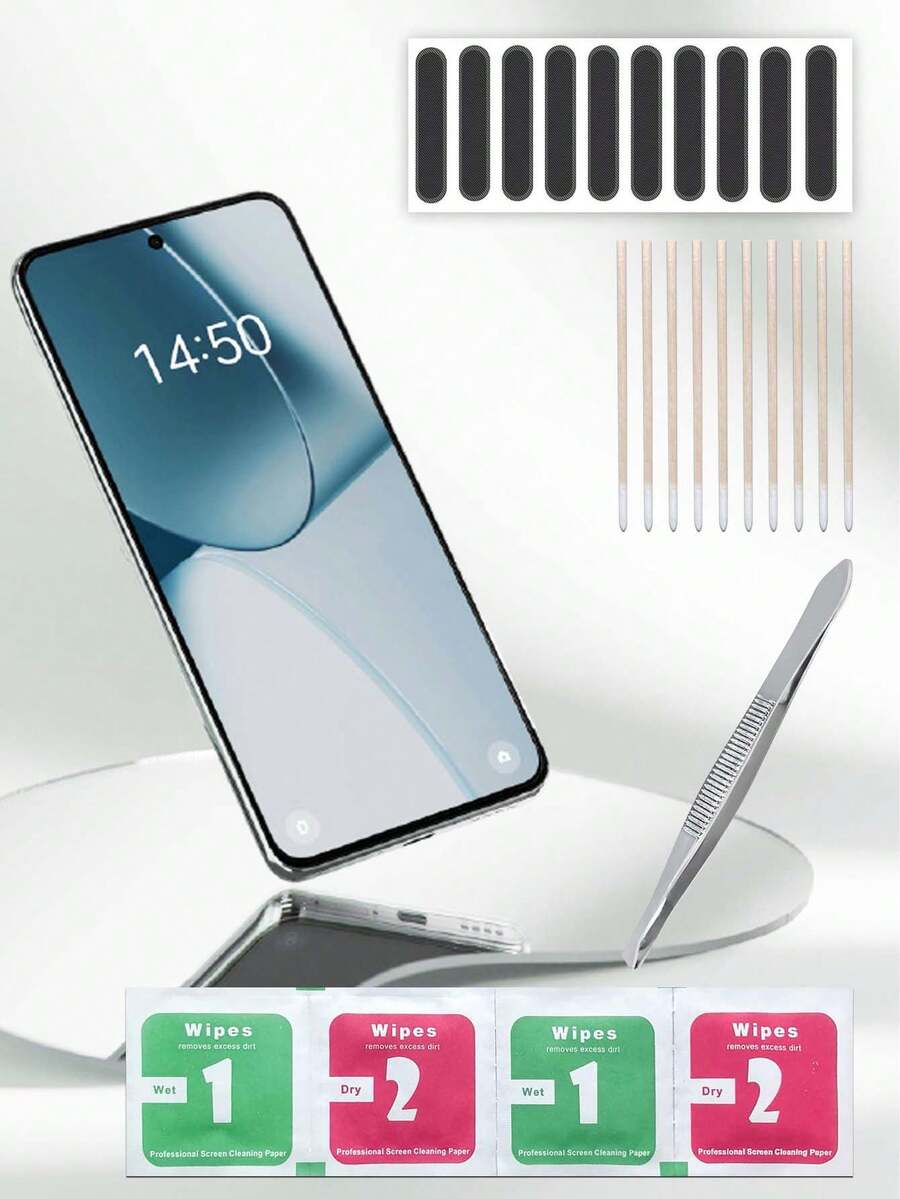Mobile Phone Cleaning & Dust Proof Kit - Screen Cleaning Cloth + Speaker Dust Cover + Tweezers + Fine Tip Cotton Swabs - Multicolor - View 1