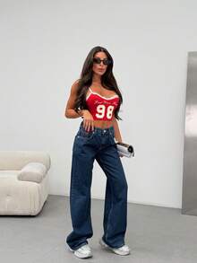 SQUALO Women's Gray Washed Straight Leg High Waist Jeans - Royal Blue - View 7