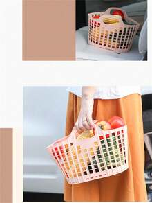 1/3个装，塑料可折叠收纳篮带手柄，适用于家庭浴室和洗衣房，多功能收纳，零食杂物收纳，适合家庭收纳，野餐外卖