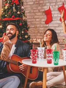 5-1 Pc 24 Oz Christmas Themed Straw Cup, Christmas Themed Water Bottle, Large Capacity Plastic Water Cup, Durable, Reusable With Straw And Lid, Festive Design, Suitable For Hot And Cold Drinks, Outdoor Activities, Parties And Holiday Decorations, Christmas Gifts, Suitable For Milk Tea, Coffee, Purified Water, Outdoor, Indoor, Christmas, New Year,Christmas Gifts, Cups