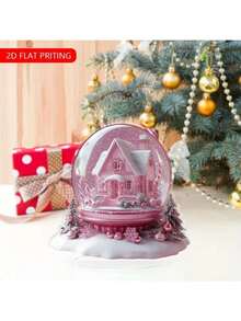 2D Flat, 1pc Elegant Pink Snowflake Candy House Christmas Decor - Winter Cottage In Crystal Ball With Candy Cane - Acrylic Desktop Decoration, Suitable For Home, Office, Holiday Party - Perfect Christmas Gift Decor, Holiday Scene Design, Cane Pattern, 2D Flat