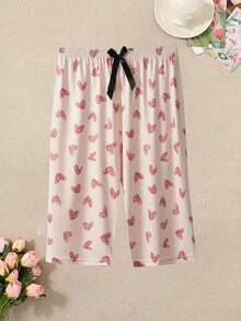 3PCS Women's Plate-Size Casual 7-Inch Pants With Bow And Heart Valentine's Day Gift - Multicolor - View 5
