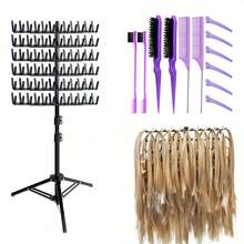 Suport pentru împletituri, suport pentru extensii de păr cu 144 de cuie, suport pentru împletituri cu înălțime reglabilă și suport pentru depozitarea perucilor, instrument de salon cu două fețe pentru uz casnic în salon, pieptene negru/roz/violet