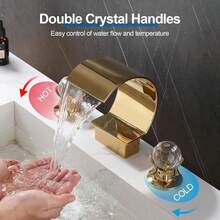 High Arc Waterfall Bathroom Faucet 3 Hole 2 Handle Crystal Knobs Vanity Basin Mixer Tap 8-Inch&Upwards Widespread Bathtub Filler Faucet Polished Sliver/Nickel/Black/Gold Bathroom Sink Faucet - Gold - View 5