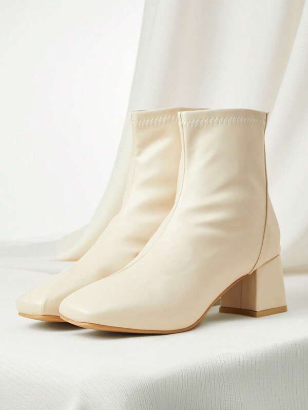 Women Square Toe Zipper Back Classic Chunky Heel Ankle Boots, Elegant British Style, Comfortable Chelsea Boots Christmas Winter Christmas Gifts