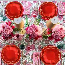 Bộ 60 đĩa giấy dùng một lần màu đỏ và vàng kim loại, bao gồm 30 đĩa ăn trưa và 30 đĩa tráng miệng/salad, thích hợp cho tiệc tùng/đám cưới/kỷ niệm. - Hồng Hồng - Xem 6