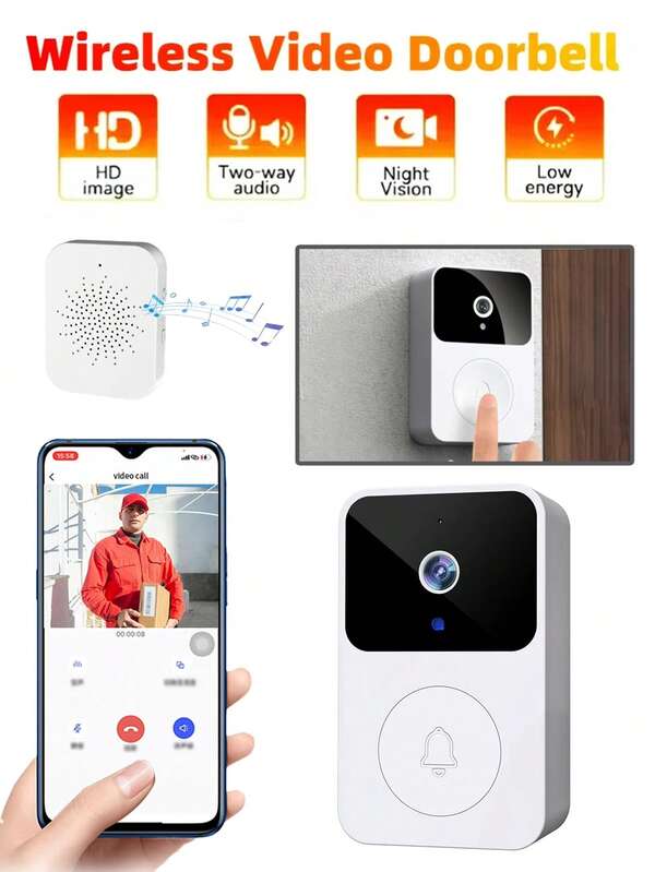 Kabellose Videotürklingel-Kamera mit Zwei-Wege-Sprechfunktion, HD Nachtsicht, App-Fernsteuerung, selbstklebende Installation, intelligente Türklingel Heimgerät HD-Kamera für Heimsicherheit