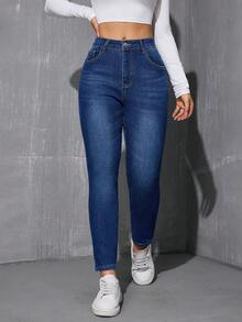 Warm Skinny Denim Ankle Pants For Winter - Blue - View 4