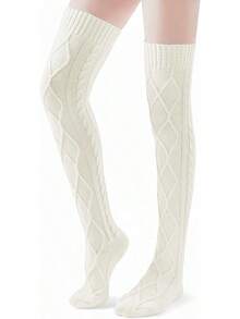 Thigh High Socks For Women Cable Knit Over The Knee Boot Socks, Long Warm Leg Warmers Winter - Gray - View 11