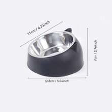 A Detachable And Washable 15° Cute Cat Design Stainless Steel Pet Cat Bowl With A Tilted Neck Protection.