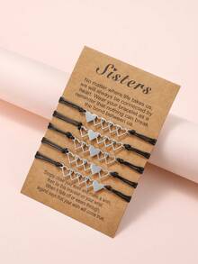 2/3/4/5/6pcs Stainless Steel Heart Shaped Sibling Bracelets Set, Minimalist Handmade Braided Friendship Bracelets, Party Gifts - Multicolor - View 3