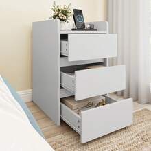 Bedside Table With 3 Drawers & Power Station, Nightstand End Table, Water-Resistant Storage Side Table, 35x40x59cm -By GeoTower- - White - View 3
