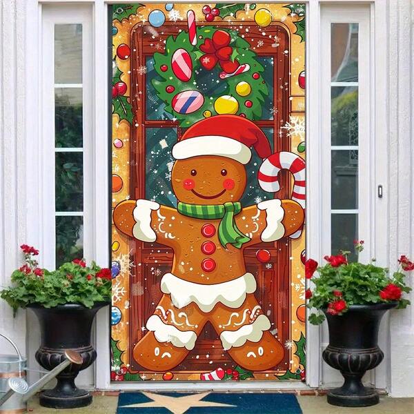 1 pezzo Decorazione natalizia a forma di pan di zenzero in fibra di poliestere per feste e decorazioni domestiche, adatta per feste, porte d'ingresso, interni ed esterni, sfondi fotografici e decorazioni a tema natalizio.