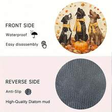 6 pièces/set ou 420 pièces/70 sets Dessous de verre imprimés avec chiots et citrouilles d'automne, 10 cm/2 mm d'épaisseur, avec fond en caoutchouc souple absorbant. Dessous de verre décoratifs en caoutchouc souple, convenant pour les tasses, la décoration de la cuisine et de la table à manger.