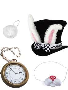 1pc Halloween White Rabbit Costume Accessory, Party Supplies - Hiphop Style Clock Necklace, Suitable For Party Costume Props - Gold Pocket Watch - View 5