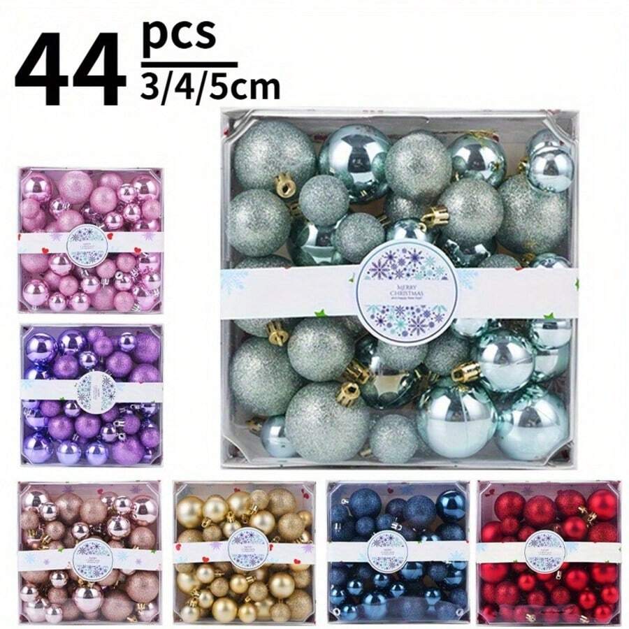 44pcs/Set 3/4/5cm Christmas Festival Celebration Decoration Pendant, Christmas Tree Window Decoration Christmas Ball Pendant, Christmas, New Year And Wedding Decoration Props Pendant, Suitable For Indoor And Outdoor Use Home Decor Christmas Decorations Room Decor Winter Christmas Decorations Home Christmas Gifts Christmas Decor - Multicolor - View 1