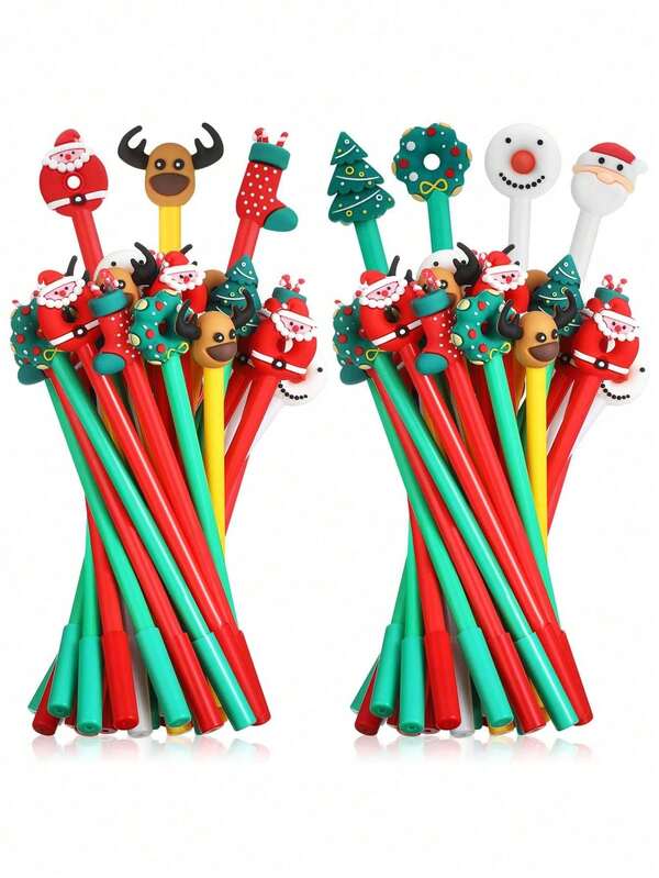 20-Pack Christmas Ballpoint Pen Set Featuring Adorable Holiday-Themed Pens With Christmas Tree, Santa Claus, And Reindeer Designs. Perfect As Party Favors, Gathering Gifts, Or Birthday Presents.