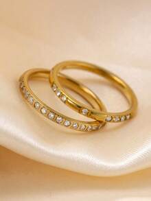 2pcs Exquisite Stainless Steel Rings With 1 Diamond And 16 Diamonds, Luxury Titanium Steel Jewelry Suitable For Teenagers And Best Friends, Daily Wear