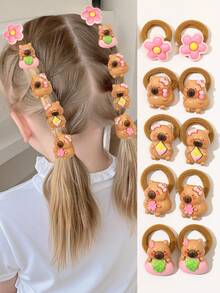 10 piezas de Multicolor Lindo Capibara Scrunchies para el cabello, adecuado para el uso diario casual de las mujeres - Multicolor - Ver 4