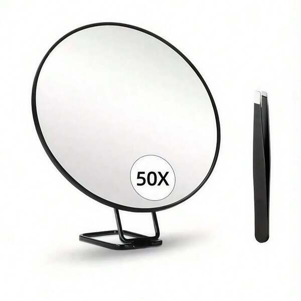 50x Magnification Makeup Mirror With Suction Cup Stand, Featuring 3 Powerful Black And White Suction Cups For Convenient And Practical Use. Ideal For Makeup Application, Skincare, Blackhead Removal, Pore Cleaning And False Eyelash Application. A Must-Have For Fashion Girls.
