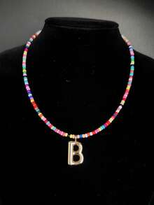1 Piece Colorful Handmade Beaded Letter Necklace, Suitable For Women's Daily Wear, Four Seasons Birthday Gift, Christmas Jewelry, Valentine's Day Gift