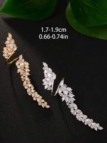 rundraw 1 chiếc nhẫn hở đính đá Zirconia hình lá sang trọng thời trang màu đồng và bạc dành cho nữ, thích hợp làm phụ kiện trang phục dạ hội, tiệc tùng, tiệc tối và hàng ngày - Bạc - Xem 5