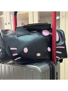 Sanrio 1 قطعة - حقيبة يد سعة كبيرة مزينة بشخصية هالو كيتي الكرتونية الكاواييي، حقيبة كتف لتخزين الألعاب، حقيبة تسوق للسفر كهدية (بعض الأجزاء قد تكون عشوائية)، حقيبة هالو كيتي الكرتونية الجميلة الكبيرة، حقيبة كتف، حقيبة عبر الجسم، جلد اصطناعي أسود، طراز قطة جميلة، حقيبة لياقة بدنية محمولة، حقيبة سفر عبر الجسم