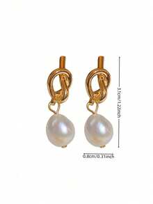 1Pair Knotted Pearl Minimalist Elegant Luxury Design EarringsJapanese Korean Style Sweet Gentle Elegant Pearl Earrings Circle Studs Unique Design High Grade Sense Atmospheric Daily Wear For Women - 1pc - 查看 4