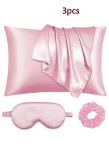 Set de 3 piezas de satén para dormir | talla grande suave que el juego de funda de almohada y antifaz de seda - Incluye 1 funda de almohada de satén, 1 antifaz de satén y 1 coletero de satén, Funda de almohada 29.53 pulgadas x 19.29 pulgadas (75 cm * 49 cm), Escuela, Vuelta al colegio, Viaje, Artículos esenciales de viaje, Artículos esenciales para el hogar, Antifaz, Máscara para dormir