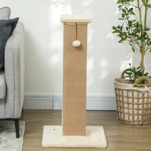 PawHut Cat Scratching Post With Vertical Sisal Rope Ball Plush, 81cm, Beige - Beige - View 8