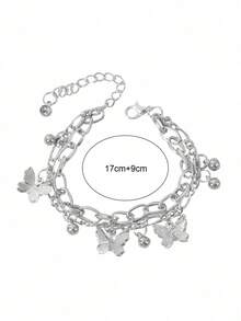 1 pieza Brazalete exclusivo de alta gama con mariposa, bola dorada y borla en capas - Plateado - Ver 4
