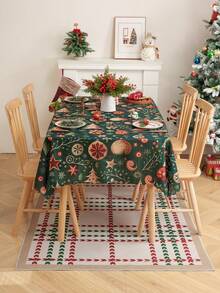1pc Christmas Print Tablecloth With Embossed Edges, Decorative Dining Table Cover For Holiday Decor - Green Fantasy - View 9
