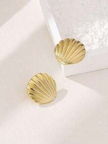 1pair Elegant & Exquisite Seashell Shaped Earrings With Fashionable Style - Hoa tai vỏ sò - Xem 2