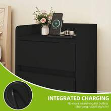 Bedside Table With 3 Drawers & Power Station, Nightstand End Table, Water-Resistant Storage Side Table, 35x40x59cm -By GeoTower- - Black - View 5