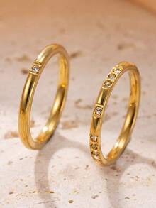 2pcs Exquisite Stainless Steel Rings With 1 Diamond And 16 Diamonds, Luxury Titanium Steel Jewelry Suitable For Teenagers And Best Friends, Daily Wear